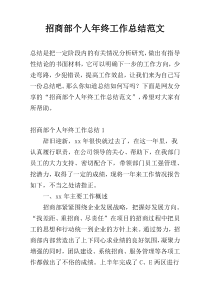 招商部个人年终工作总结范文