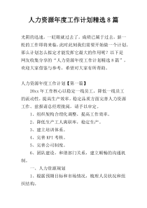 人力资源年度工作计划精选8篇