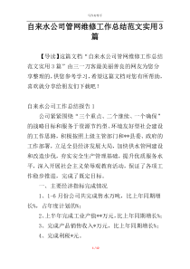 自来水公司管网维修工作总结范文实用3篇