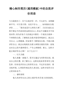 精心制作简历(通用模板)中的自我评价用语