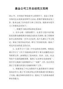 基金公司工作总结范文范例