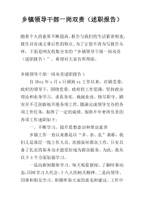 乡镇领导干部一岗双责（述职报告）