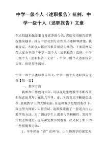 中学一级个人（述职报告）范例，中学一级个人（述职报告）文章