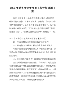 2023年财务会计年度的工作计划通用4篇