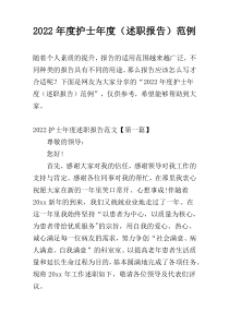 2022年度护士年度（述职报告）范例
