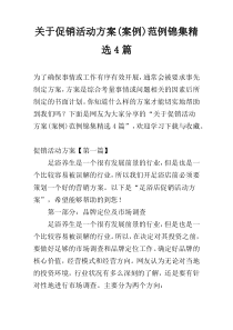 关于促销活动方案(案例)范例锦集精选4篇