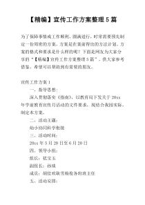 【精编】宣传工作方案整理5篇