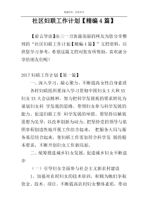 社区妇联工作计划【精编4篇】