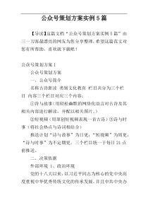 公众号策划方案实例5篇