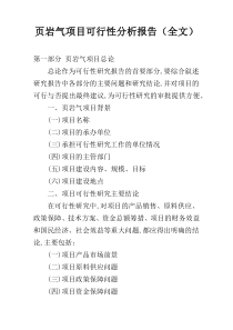 页岩气项目可行性分析报告（全文）