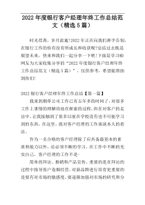2022年度银行客户经理年终工作总结范文（精选5篇）