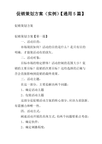 促销策划方案（实例）【通用5篇】