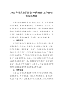 2022年落实意识形态一岗双责工作责任制实施方案