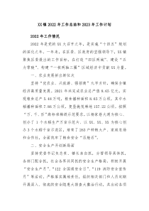 XX镇2022年工作总结和2023年工作计划