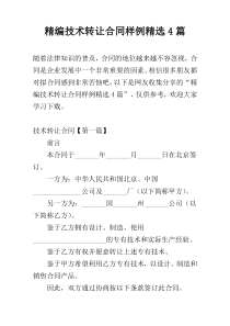 精编技术转让合同样例精选4篇