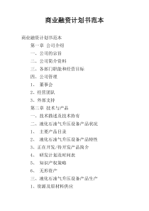 商业融资计划书范本