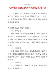 关于暑期社会实践的方案策划实用5篇