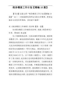 税务稽查工作计划【精编10篇】