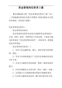 资金管理岗位职责3篇