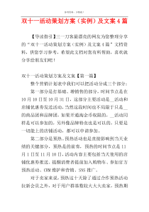 双十一活动策划方案（实例）及文案4篇