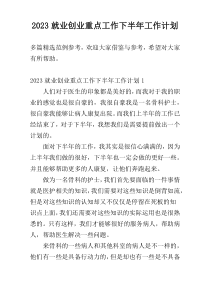 2023就业创业重点工作下半年工作计划