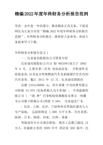精编2022年度年终财务分析报告范例