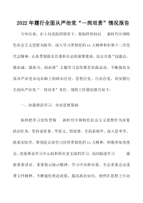 2022年履行全面从严治党一岗双责情况报告