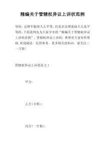 精编关于管辖权异议上诉状范例