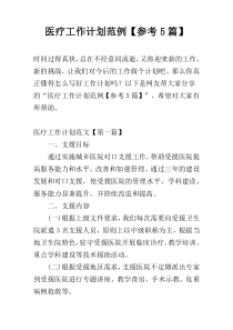 医疗工作计划范例【参考5篇】