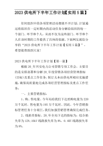 2023供电所下半年工作计划【实用5篇】