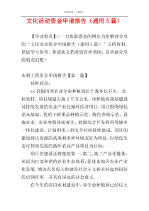 文化活动资金申请报告（通用5篇）