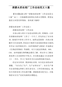 清蒙水质处理厂工作总结范文5篇