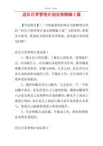 店长日常管理计划安排精编3篇