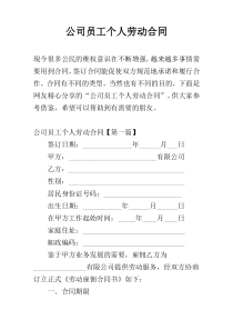 公司员工个人劳动合同