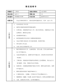 某写字楼、酒店物业管理公司运行工、电站空调运行工职位说明书
