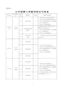 公开招聘小学教师职位代码表
