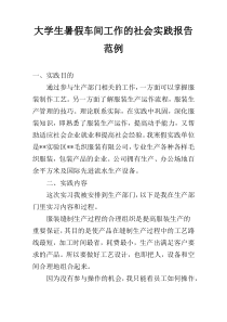 大学生暑假车间工作的社会实践报告范例