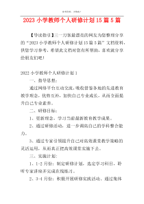 2023小学教师个人研修计划15篇5篇
