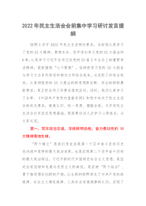 2022年民主生活会会前集中学习研讨发言提纲