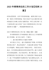 2023年销售岗位的工作计划【范例10篇】