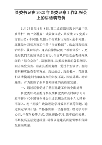 县委书记在2023年县委巡察工作汇报会上的讲话稿范例