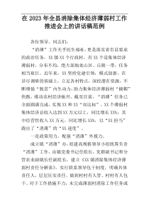 在2023年全县消除集体经济薄弱村工作推进会上的讲话稿范例