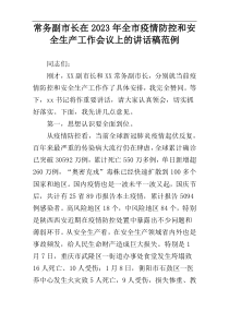 常务副市长在2023年全市疫情防控和安全生产工作会议上的讲话稿范例