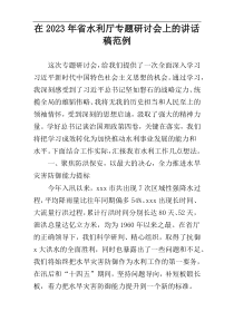 在2023年省水利厅专题研讨会上的讲话稿范例
