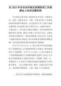 在2023年全市农村地区疫情防控工作视频会上的讲话稿范例