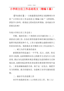 小学班主任工作总结范文（精编5篇）