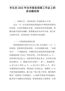市长在2023年全市商务招商工作会上的讲话稿范例
