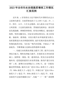 2023年全市污水治理提质增效工作情况汇报范例