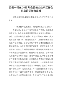 县委书记在2023年全县安全生产工作会议上的讲话稿范例
