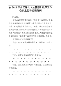 在2023年全区深化《放管服》改革工作会议上的讲话稿范例